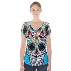 Sugar Skull New 2015 Short Sleeve Front Detail Top by crcustomgifts