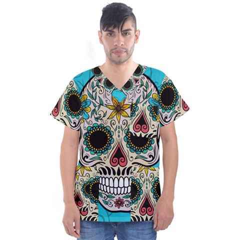 Sugar Skull New 2015 Men s V-neck Scrub Top by crcustomgifts