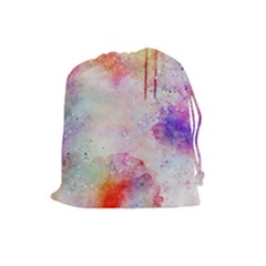 Watercolor Galaxy Purple Pattern Drawstring Pouches (large)  by paulaoliveiradesign