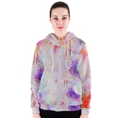 Watercolor Galaxy Purple Pattern Women s Zipper Hoodie by paulaoliveiradesign