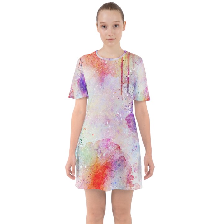 Watercolor Galaxy Purple Pattern Sixties Short Sleeve Mini Dress