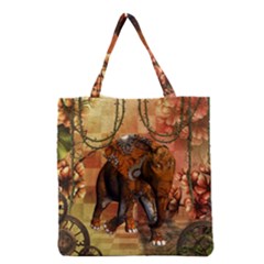 Steampunk, Steampunk Elephant With Clocks And Gears Grocery Tote Bag by FantasyWorld7