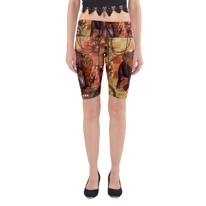 Steampunk, Steampunk Elephant With Clocks And Gears Yoga Cropped Leggings