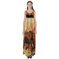 Steampunk, Steampunk Elephant With Clocks And Gears Empire Waist Maxi Dress by FantasyWorld7