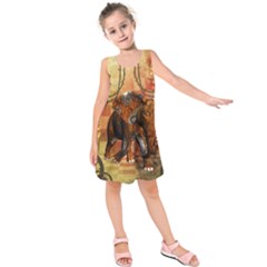 Steampunk, Steampunk Elephant With Clocks And Gears Kids  Sleeveless Dress by FantasyWorld7