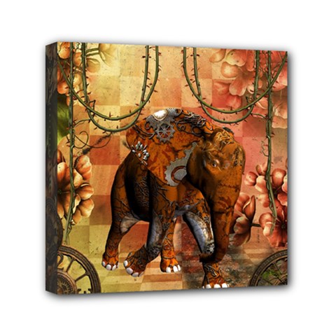 Steampunk, Steampunk Elephant With Clocks And Gears Mini Canvas 6  X 6  by FantasyWorld7