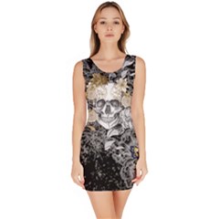  Black & Light Gray Florals & Skulls Bodycon Dress by PattyVilleDesigns