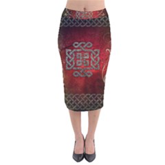 The Celtic Knot With Floral Elements Velvet Midi Pencil Skirt by FantasyWorld7