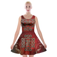 The Celtic Knot With Floral Elements Velvet Skater Dress by FantasyWorld7