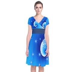 Starry Night Short Sleeve Front Wrap Dress