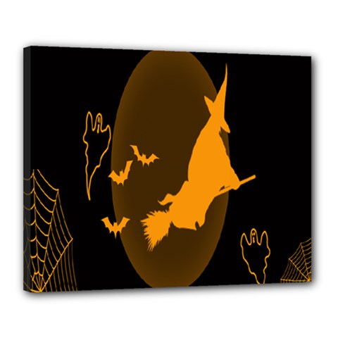 Day Hallowiin Ghost Bat Cobwebs Full Moon Spider Canvas 20  X 16  by Mariart