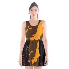 Day Hallowiin Ghost Bat Cobwebs Full Moon Spider Scoop Neck Skater Dress by Mariart