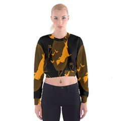 Day Hallowiin Ghost Bat Cobwebs Full Moon Spider Cropped Sweatshirt by Mariart