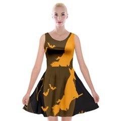 Day Hallowiin Ghost Bat Cobwebs Full Moon Spider Velvet Skater Dress by Mariart