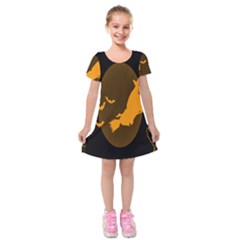 Day Hallowiin Ghost Bat Cobwebs Full Moon Spider Kids  Short Sleeve Velvet Dress