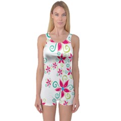 Flower Beauty Sexy Rainbow Sunflower Pink Green Blue One Piece Boyleg Swimsuit