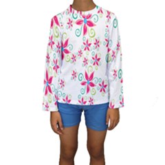 Flower Beauty Sexy Rainbow Sunflower Pink Green Blue Kids  Long Sleeve Swimwear