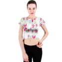 Flower Beauty Sexy Rainbow Sunflower Pink Green Blue Crew Neck Crop Top View1