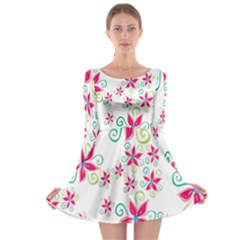 Flower Beauty Sexy Rainbow Sunflower Pink Green Blue Long Sleeve Skater Dress by Mariart