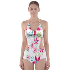 Flower Beauty Sexy Rainbow Sunflower Pink Green Blue Cut-out One Piece Swimsuit by Mariart