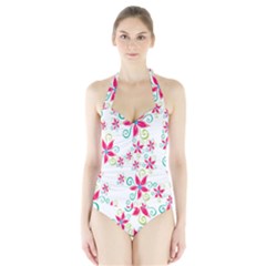 Flower Beauty Sexy Rainbow Sunflower Pink Green Blue Halter Swimsuit by Mariart