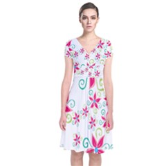 Flower Beauty Sexy Rainbow Sunflower Pink Green Blue Short Sleeve Front Wrap Dress by Mariart