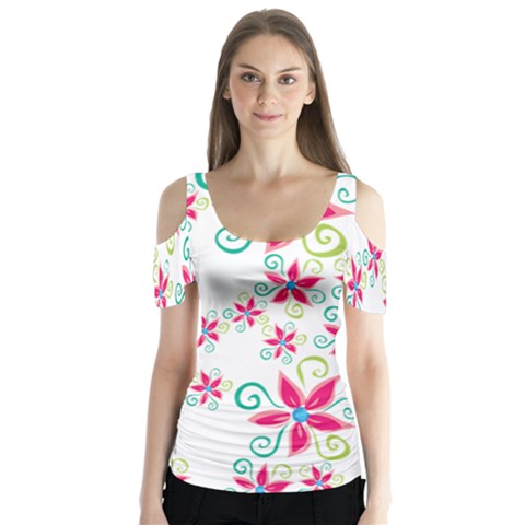 Flower Beauty Sexy Rainbow Sunflower Pink Green Blue Butterfly Sleeve Cutout Tee  by Mariart