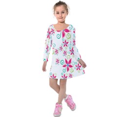 Flower Beauty Sexy Rainbow Sunflower Pink Green Blue Kids  Long Sleeve Velvet Dress