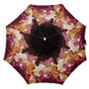 Flower Back Leaf Polka Dots Black Pink Straight Umbrellas View1