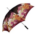 Flower Back Leaf Polka Dots Black Pink Straight Umbrellas View2