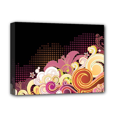 Flower Back Leaf Polka Dots Black Pink Deluxe Canvas 16  X 12  