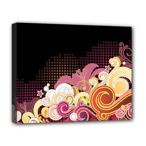 Flower Back Leaf Polka Dots Black Pink Deluxe Canvas 20  X 16  