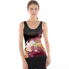 Flower Back Leaf Polka Dots Black Pink Tank Top