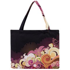 Flower Back Leaf Polka Dots Black Pink Mini Tote Bag