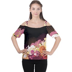 Flower Back Leaf Polka Dots Black Pink Cutout Shoulder Tee