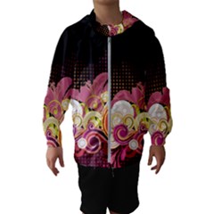 Flower Back Leaf Polka Dots Black Pink Hooded Wind Breaker (kids)