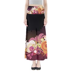 Flower Back Leaf Polka Dots Black Pink Full Length Maxi Skirt