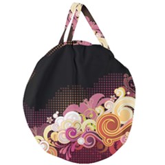 Flower Back Leaf Polka Dots Black Pink Giant Round Zipper Tote by Mariart