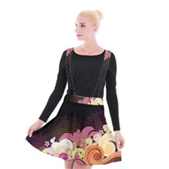 Flower Back Leaf Polka Dots Black Pink Suspender Skater Skirt