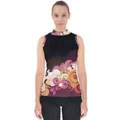 Flower Back Leaf Polka Dots Black Pink Shell Top