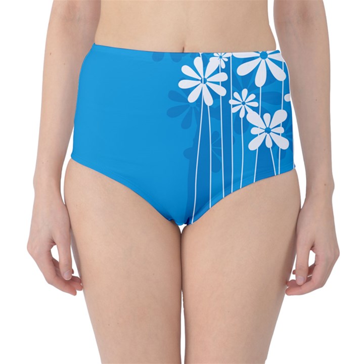 Flower Blue High-Waist Bikini Bottoms