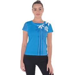 Flower Blue Short Sleeve Sports Top 