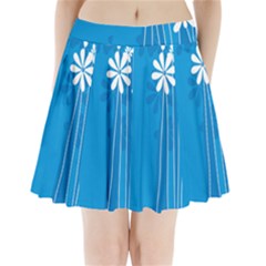 Flower Blue Pleated Mini Skirt