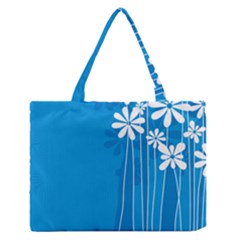 Flower Blue Zipper Medium Tote Bag