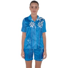 Flower Blue Satin Short Sleeve Pyjamas Set by Mariart