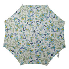 Flower Blue Butterfly Leaf Green Hook Handle Umbrellas (large) by Mariart