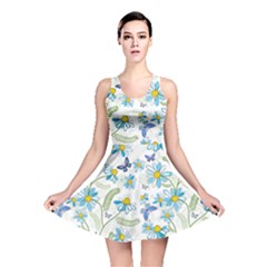 Flower Blue Butterfly Leaf Green Reversible Skater Dress by Mariart