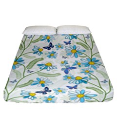 Flower Blue Butterfly Leaf Green Fitted Sheet (california King Size)