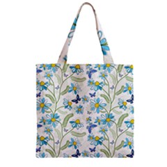 Flower Blue Butterfly Leaf Green Zipper Grocery Tote Bag