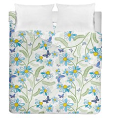 Flower Blue Butterfly Leaf Green Duvet Cover Double Side (queen Size) by Mariart